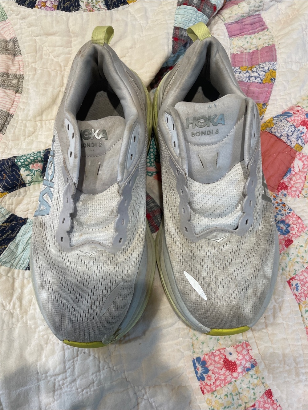 Yellow and white Hokas